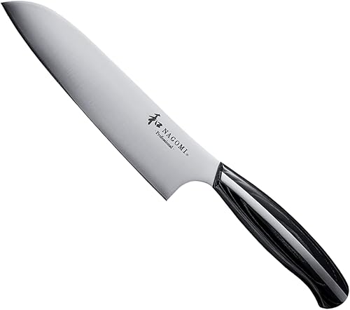 Nagomi Professional Cuchillo Santoku de 7 pulgadas, fabricado en Seki, Japón, hoja en acero inoxidable raro y mango de madera de Pakkawood negro