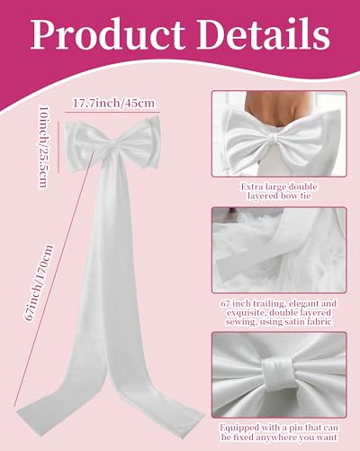 67" Big Bow for Dress Long Double Satin Bow Belt for Bride Formal Wedding Dress3