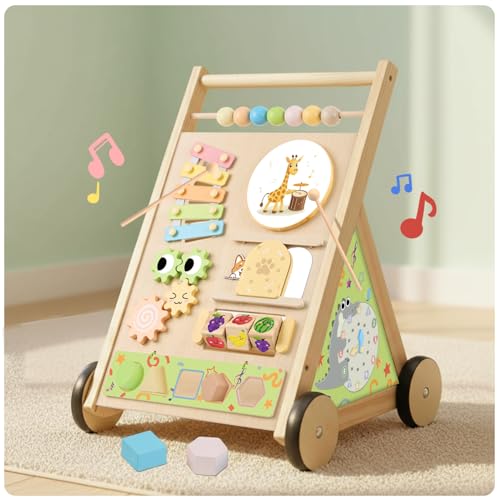 Wooden Baby Walker with Wheels Push Walker for Babies 6-12 Months Toddlers Montessori Walking Toys for 1 Year Old Learning to Walk Activity Center for...