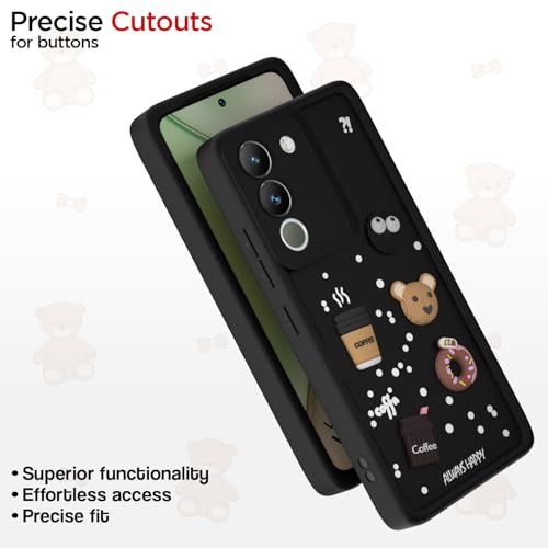 Image of Pikkme Back Cover for Vivo Y200 5G | Cute Fun Cartoon 3D Bear Silicone Full Body Protection Bumper Case (Black)