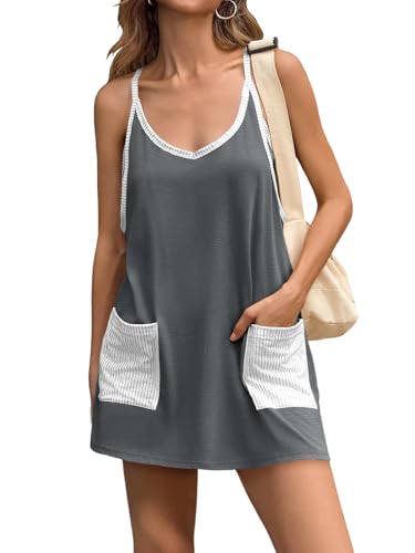 Image of Fisoew Womens Tennis Athletic Dress Mini Romper Dress with Built in Shorts Summer Vacation Outfits