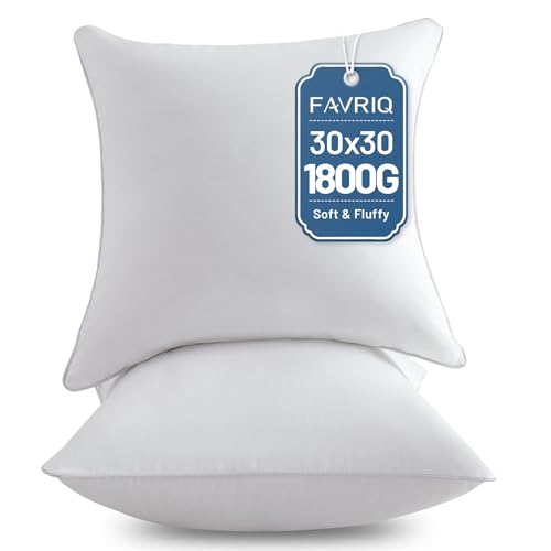 Image of FAVRIQ 30 x 30 Pillow Inserts - Firm and Fluffy Decorative Square Sofa Throw Pillow with 100% Cotton Cover - Down Alternative Pack of 2