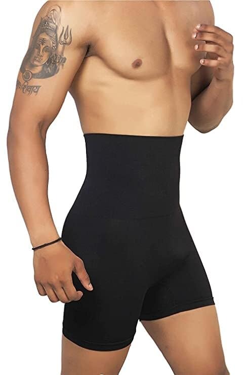Image of KROYWEN Modal Men Tummy Control Seamless Shorts High Waist Slimming Underwear Body Shaper Belly Girdle Boxer Stomach Fitness for Exercise & Workout Briefs Black| Tummy Control Body Shaper | Free Size