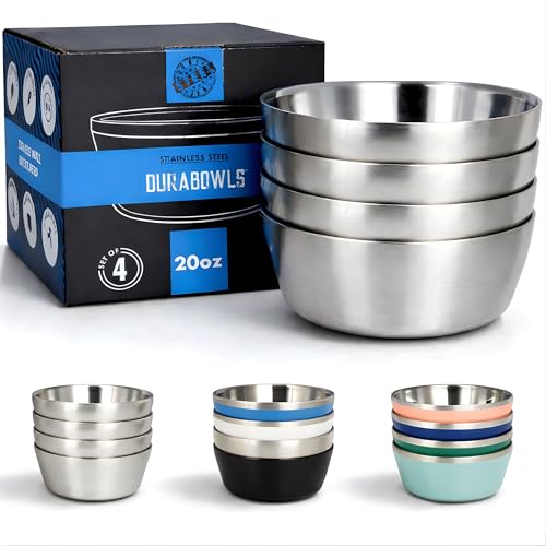Stainless Steel Insulated Bowls for Kids and Adults - 20 Oz Double Wall Metal Bowls for Ice Cream Soup Cereal Snack Rice Dish Camping Bowl (Stainless Steel)
