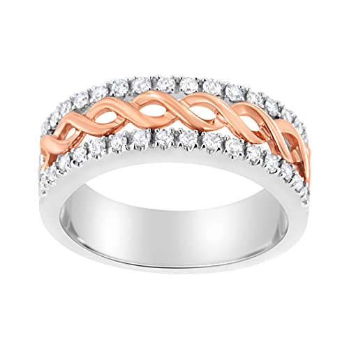 Haus of Brilliance 10K White and Rose Gold 1/3 Cttw Diamond Split Shank and Infinity Ribbon Band Ring (I-J Color, I1-I2 Clarity) - Size 8