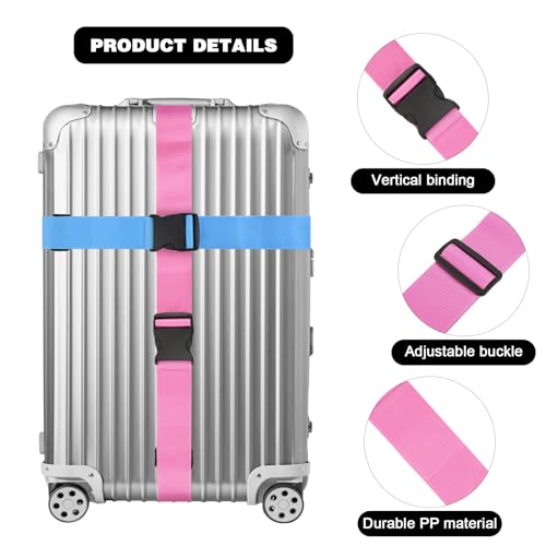 4 Pack Luggage Straps for suitcases-4 pcs Extra Long Suitcase Straps TSA Approved Luggage Belt, Adjustable Travel Belt for Luggage for 20'' - 32'' Suitcases (Orange Blue Green Pink)