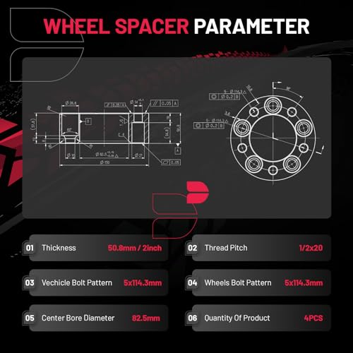 Image of BDFHYK 5x114.3mm Wheel Spacers 2 inch Thickness Compatible with Jeep Cherokee Lincoln Aviator Explorer Ford Edge, Forged 5 Lug Wheel Adapters 1 /2 x 20 mm & 82.5 mm Hub Bore, Set of 4 Not Hubcentric