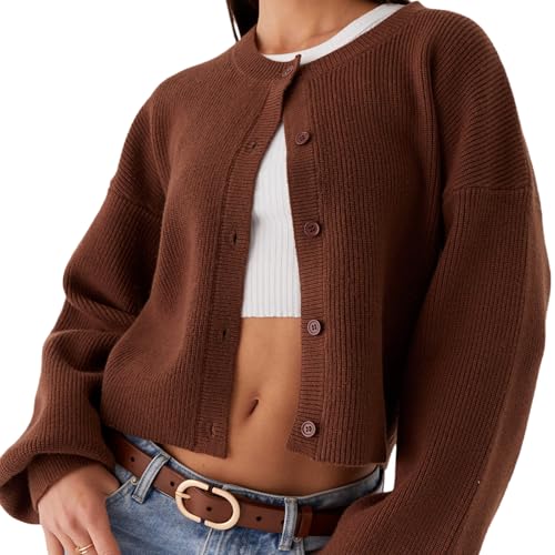 Image of Women Y2k Crop Cardigan Sweater Long Sleeve Button Down Cardigan Vintage Open Front Sweater Cute Knit Pullover Tops