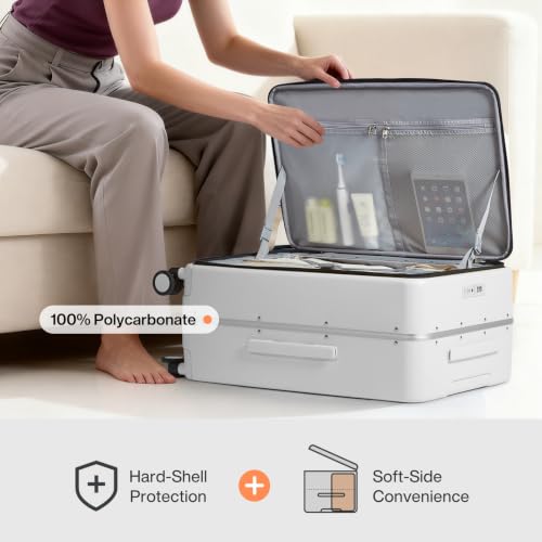 Image of mixi 24 Inch Checked Luggage PC Hard Shell Suitcase Top Opening Aluminum Frame Travel Suitcases with Wheels, Smoke White