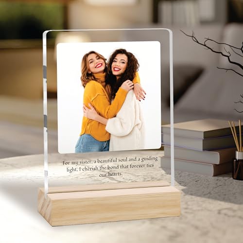 Image of Giftplease Customized Photo Frame with Text & Wooden Stand | Personalised Printed Photo Frame Gift for Sister | Birthday, Tabletop D cor | Customized Photo Gift (6x8 Inches) SIS 05