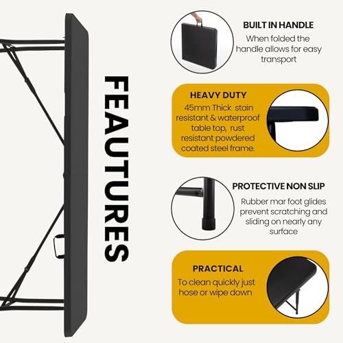 Image of BTEXPERT Fold-in-Half Folding Utility Table 6 Feet 72 inch x 29.5 inch Lightweight Portable Carrying Handle, Indoor Outdoor Picnic Camping Office Home Party Wedding Event Easy to Clean Store & Care Black