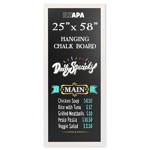 Image of Ilyapa Extra Large Magnetic Chalk Board for Wall - Hanging Sandwich Menu Signs for Restaurant, Cafe, Food Truck, or Kitchen - 58x25 Inches - White