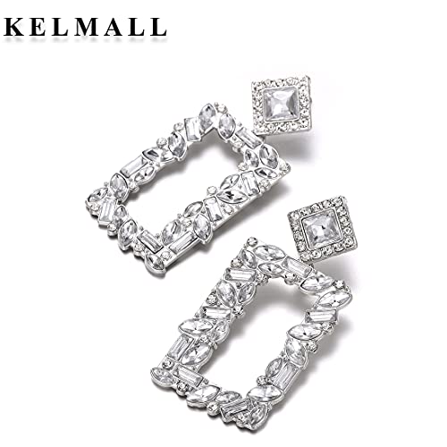 Crystals Rectangle Geometric Dangle Earrings, Rhinestone Statement Drop Earrings For Women Kelmall Collection #TOP2