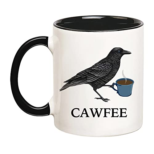 Fonhark - Cawfee Mug, Crow Mug, Bird Mug, Bird Lover Mug, Birdwatching Mug, Cawfee Gifts, 11 Oz Novelty Coffee Mug/Cup