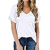 MIHOLL-Womens-Short-Sleeve-V-Neck-Shirts-Loose-Casual-Tee-T-Shirt MIHOLL Womens Shirts Casual Tee Shirts V Neck Short Sleeve Loose Fits Tops Blouses (White, Medium)