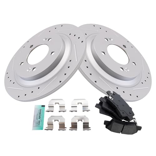Image of TRQ Performance Rear Brake Pad and Rotor Set Semi Metallic Coated Rotors Compatible with 2016-2017 Hyundai Azera 2015 Sonata 2014-2016 Kia Cadenza 2013-2016 Optima 2015 Soul EV