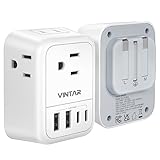 UK Travel Plug Adapter, VINTAR Foldable Ireland Travel Plug Adapter with 4 Outlets and 4 USB Ports(2 USB C), 8 in 1 Type G Power Adapter for US to Dubai Hong Kong Scotland British London England Irish