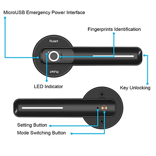 Fingerprint Electric Smart Door Lock, Biometric Keyless Entry Door Handle, Safe Single-Cylinder Door Lock for Family Apartment Office (Black)… - Thumbnail 3