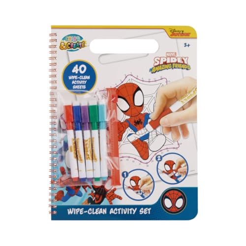 My sweety pop | Libro da colorare con acqua magica Marvel Spidey | Pittura riutilizzabile senza macchia per bambini | Kit attività creativa con sacchetto di 5 pennarelli cancellabili | Idea regalo