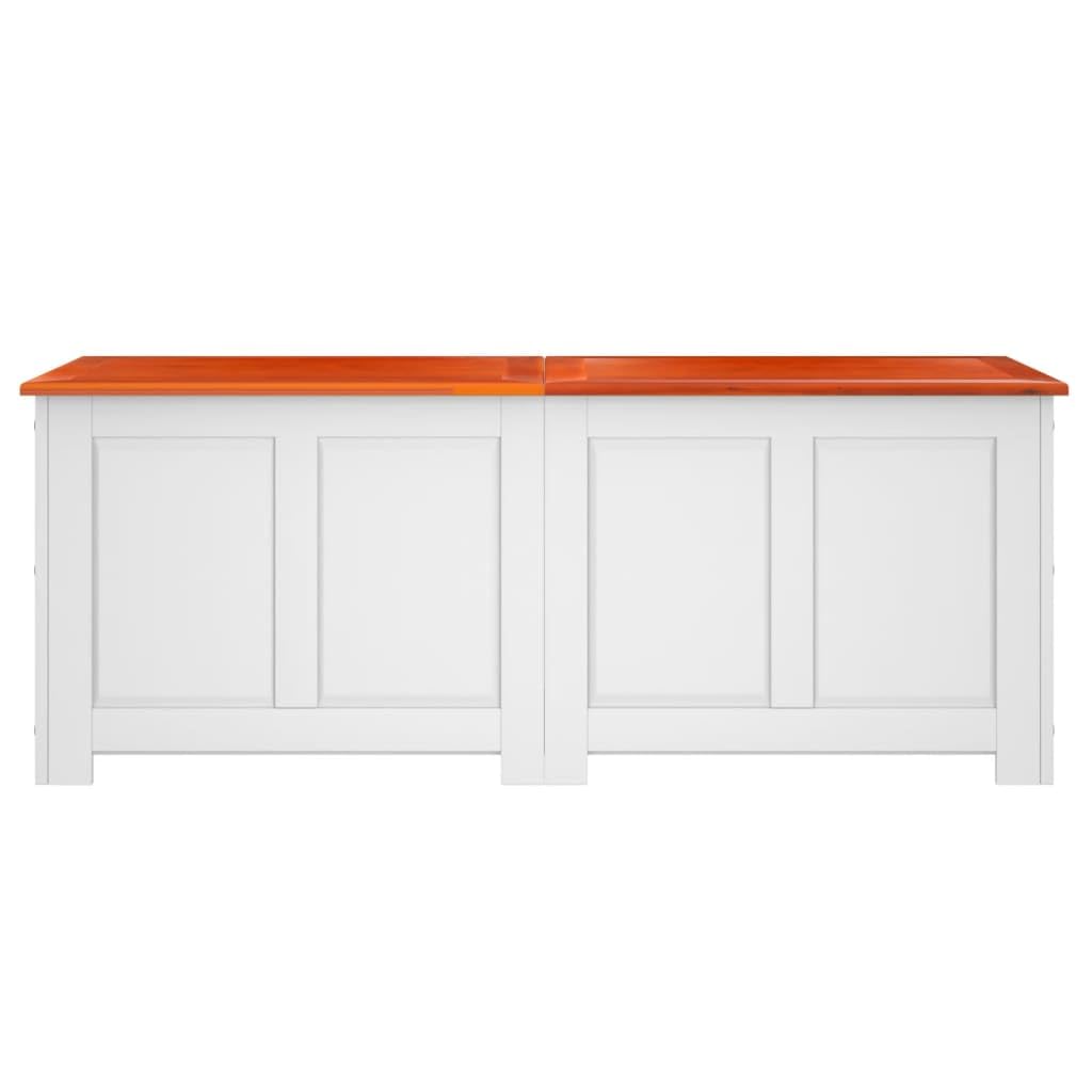 Baúl de madera maciza de acacia con tapa, baúl de almacenamiento con muelle de gas, baúl de madera marrón y blanco, versátil como mesa de café o caja de almacenamiento