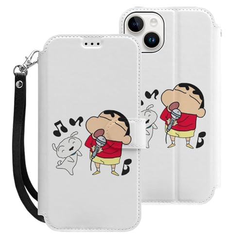 クレヨンしんちゃん iPhone15Plus用ケース 手帳型 スマホケース アイホン15Plus用 財布型カバー カードポケット スタンド機能 誕生日ギフト 人気 男女兼用