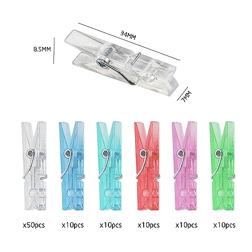 100 transparent clips, plastic spring clips, 34mm color photo clips, handmade decoration clips - Image 2