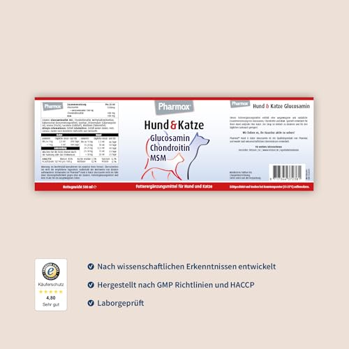 Pharmox Hund & Katze Glucosamin 500 ml | Hochdosiert | Ausgewogene Kombination aus Glucosamin, Chondroitin und MSM