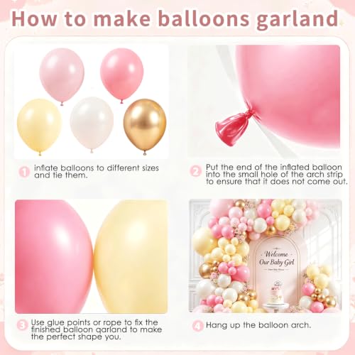 Image of 129 PCS Blush Pink Yellow and Ivory White Balloon Garland Arch Kit