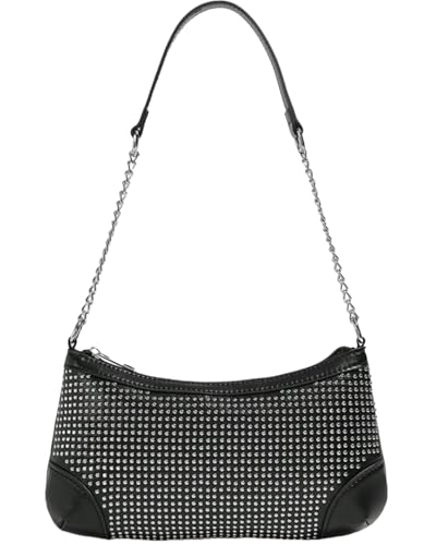 Studded Hobo Shoulder Bag with Metal Chain&Leather Combination Shoulder Strap,Handbag for Women,Black