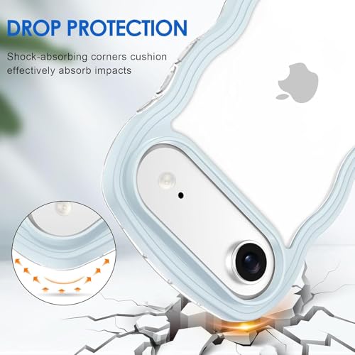 Image of GoldKart iPhone 17 Air Case Wavy Edge Clear Back Design, Anti-Slip Grip Cute Wave Curly Frame Shape Shockproof Soft TPU & Hard PC Bumper Protective Phone Case Cover for Women Girls - Light Blue