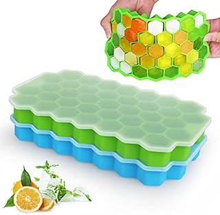 Sofore Ice Cube Trays with Lid,2 Packs Silicone Ice Cube Molds Food Grade Easy Release Durable for Whiskey, Baby Food and Any Drink, Green and Blue