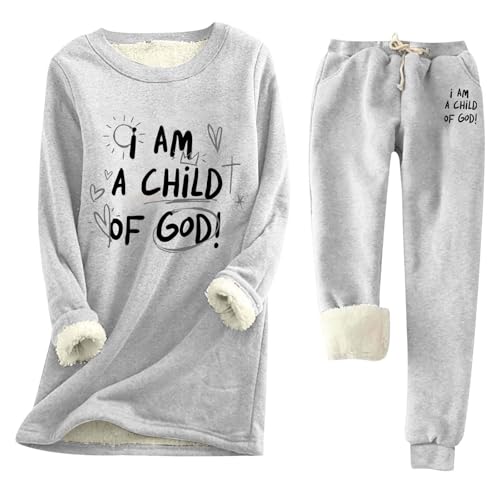 Womens Warm Winter Loungewear Pullover and Pants Sets Fleece Christian Pajamas Fluffy Sweater Soft Holiday Sleepwear