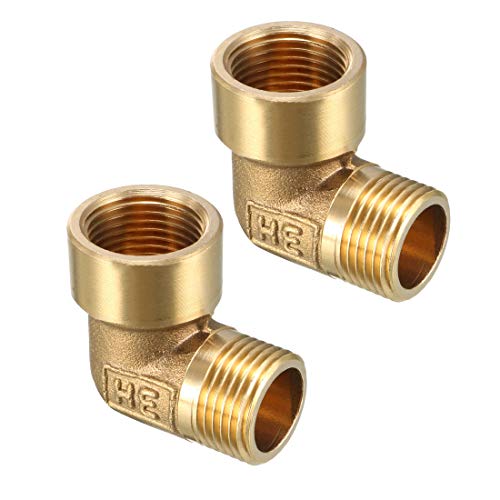 uxcell Brass Elbow Pipe Fitting 90 Degree 3/8 BSP Male X 3/8 PT Female Coupler 2pcs