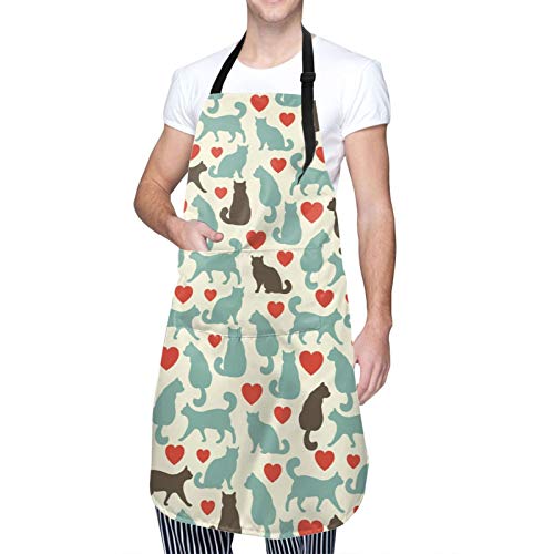 Cuajh Cute Cat With Heart Apron For Men Women Chef, Waterproof Adjustable Neck Strap Bib Apron With 2 Pockets, Suitable For Home Kitchen Cooking Baking Gardening #TOP1