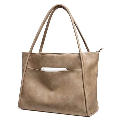 Image of Large Tote Bag for Women Work with Zipper 16L Vegan Leather Ladies Travel Purses and Handbags