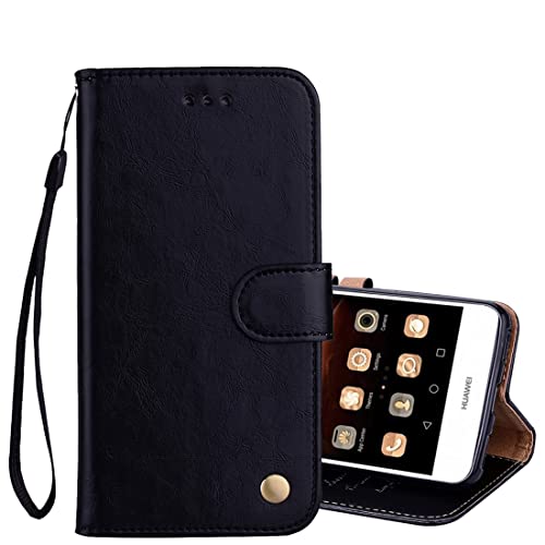 COMPATIBILE Custodia HUAWEI NOVA YOUNG 4G LTE MYA-L11 / Y5 (2017) MYA-L03 L23 L02 L22 (Y6 2017) Cover Stand Libro Gel TPU Portafoglio Magnete protezione CASE Simil Pelle Porta Carte nero