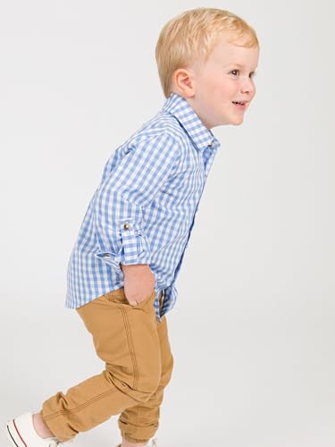 Image of RUGGEDBUTTS Boys Solid Cotton Long Sleeve Button Down Shirt with Button Tabs