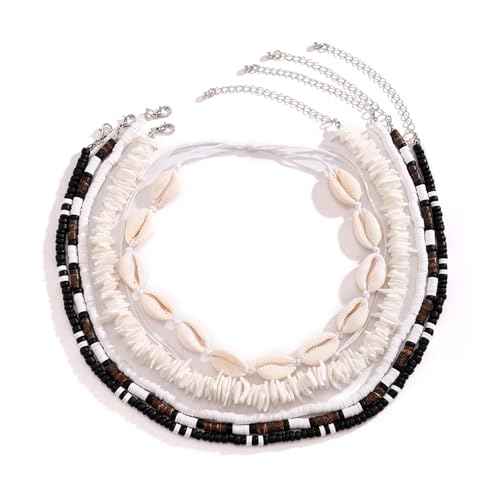 Collier multirangs ras du cou coquillages perles de bois poterie douce boho homme