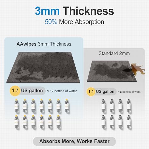 Image of AAwipes Oil Absorbent Pads Mat 15 inch X 18 inch 6 Packs Pre-Grade Universal Pads Absorbs All Liquids 3MM Thicker More Absorption for Garage, Car, Truck, Motorcycle - Grey OG1518-6S
