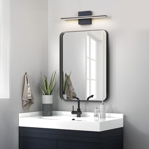 Image of LED Modern Bathroom Vanity Light Dimmable 5CCT Wall Light Fixture Over Mirror, Black Bar Vanity Light for Bathroom Mirror Restroom(15.7 inch, 12W)