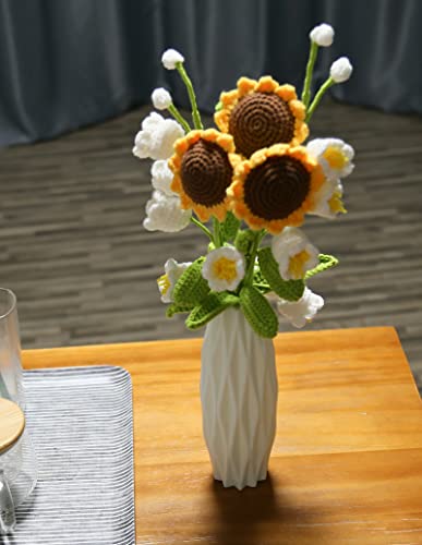 Landrhythm Knitting Crochet Flower Bouquet Handmade Sunflower Decor By Cotton Artificial Flowers Bouquet Handmade Convallaria Majalis Linn Home Decor Girl Gift #TOP4
