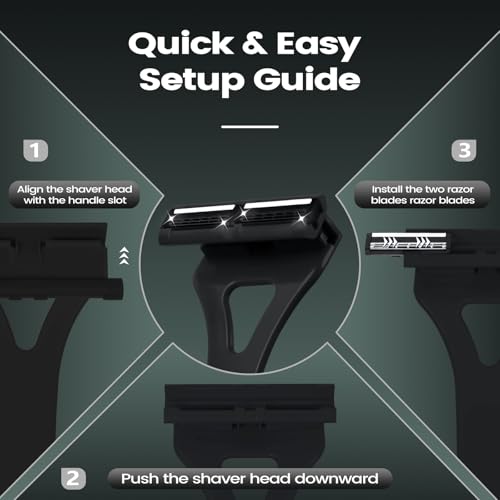 ETbyto Back Shavers for Men with Foldable Long Ergonomic Handle: DIY Hair Shaver, Replaceable Safety Blade & Portable Razor Groomer for Men, Wet & Dry Shaving-Black (8PCS Blades Included)