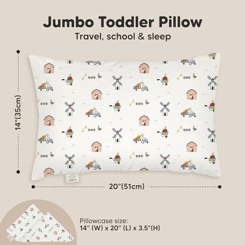 Image of KeaBabies Organic Toddler Pillow with Pillowcase, Jumbo 14X20 (Barn) | Soft Cotton Toddler Pillows for Sleeping, Machine Washable, Perfect for Travel, School, Daycare, Nap, Kids Toddler Bed Set
