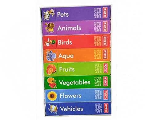 Image of Jigsaw Puzzle Library 8 Edu Puzzles 8 Educational Subjects for Kids of Pet, Animal, Bird, Aqua, Fruit, Vegetable, Flower, Vehicle (20 pcs Puzzle Set) for 3+ Age Kids