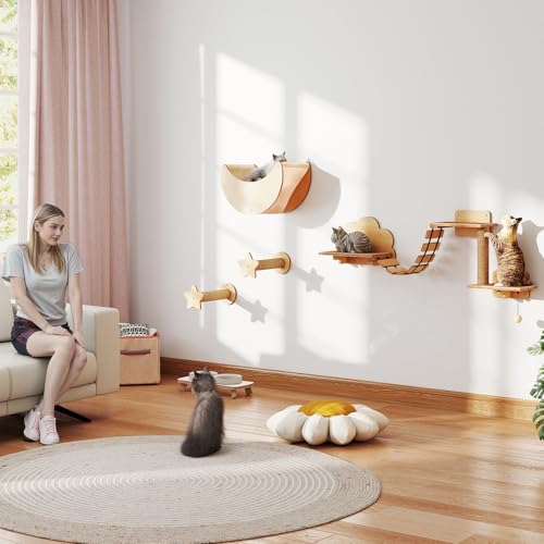 Estanterías de pared 4 en 1 para gatos con rascador y hamaca miniatura 2