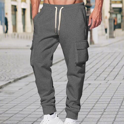 Mens Cargo Sweatpants,Fleece Heavyweight Elastic Waist Cargo Pants Baggy Athletic Workout Joggers Pants with Pockets2