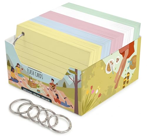 Image of Turron Premium Blank Index Flash Cards | Punched with Binder Rings for Study, Notes & Revision (300, Multicolor, 4 x 6 Inch, 2-Side Ruled)