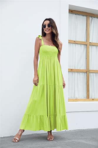 Image of kinstell Women's Summer Boho Spaghetti Strap Square Neck Ruffle Casual Flowy Long Dress Beach Swing Party Maxi Dress