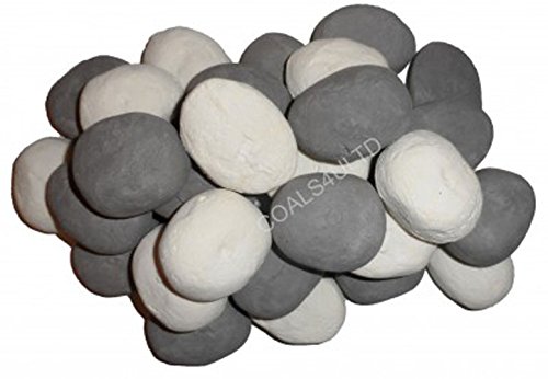 Coals 4 You 20 Galets en céramique Grise et Blanc pour Feux de gaz de Remplacement Cover