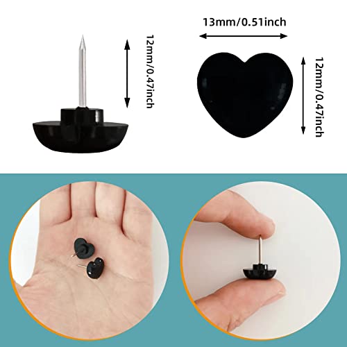 100 Pcs Heart Shape Push Pins Cute Thumbtacks Tacks Decorative Pushpins Plastic Thumb Tacks Steel Point For Cork Board Home School Office (Black) #TOP1